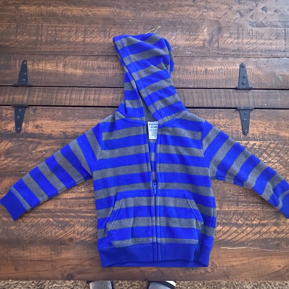 Cute Zip up Hoodie Blue and Grey Stripes Size 3T